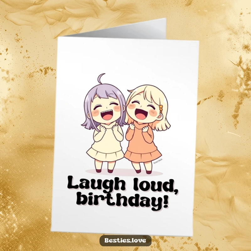 Funny Free Printable Birthday Card featuring two friends laughing uncontrollably, holding their sides in pure joy.