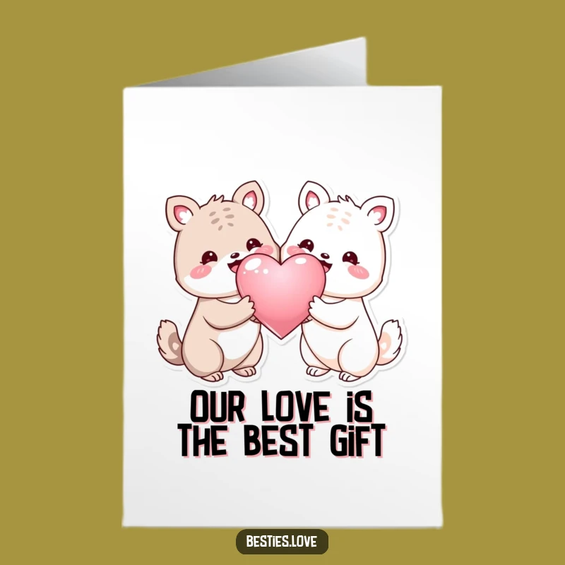 Free Printable Birthday Card: Smiling Animals Love Heart, Funny Downloadable Gift