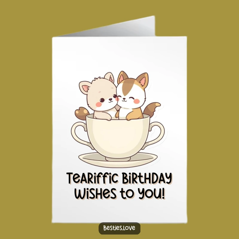 Funny Free Printable Birthday Card: Bestie Animals in Teacup - Laughable Downloadable Gift