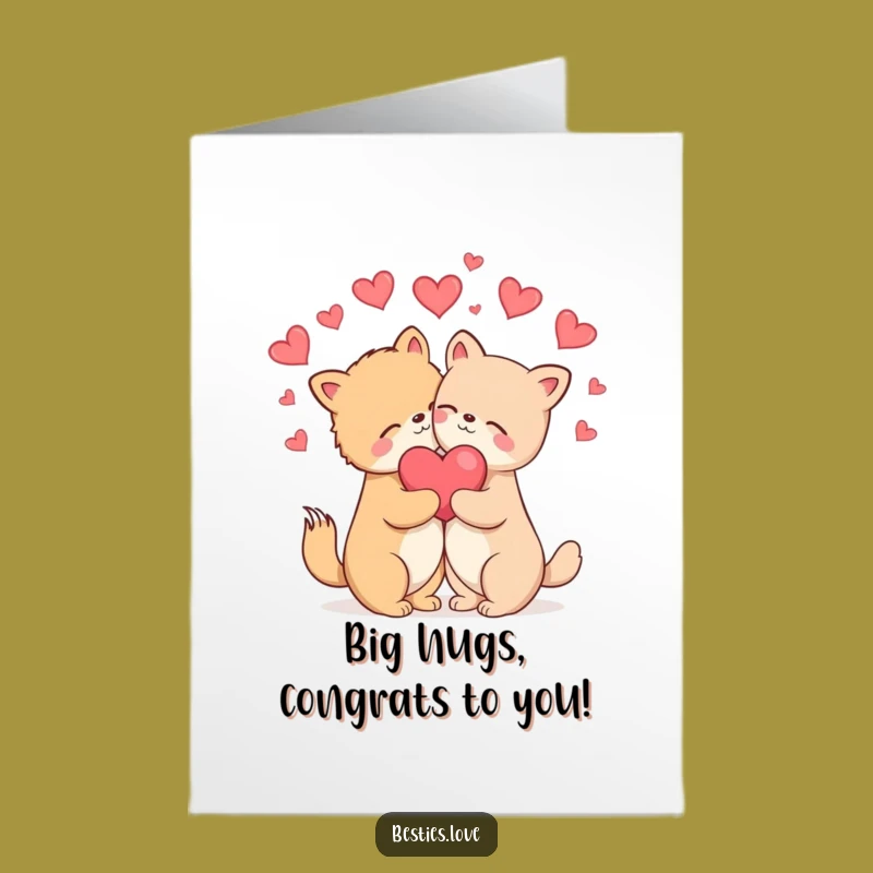 Free Printable Congrats Card: Blissful Animals Hugging to Celebrate Your Big Moment