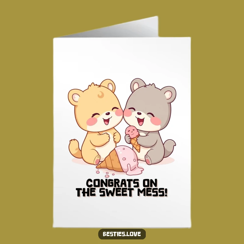 Free Printable Congrats Card: Pals Giggling Over Sweet Success, Not Spilled Ice Cream