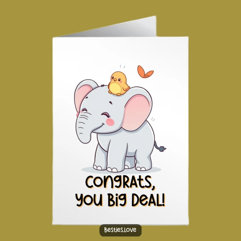 Free Printable Congrats Card: Elephant & Bird Ride Funny Downloadable Gift