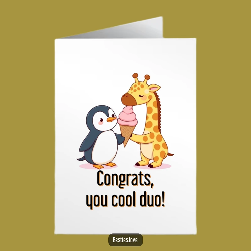 Free Printable Congrats Card: Giraffe & Penguin Ice Cream Funny Downloadable Gift
