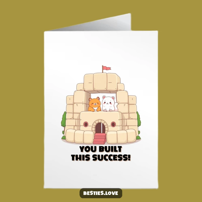 Free Printable Congrats Card: Animals Build Success Fort - Downloadable