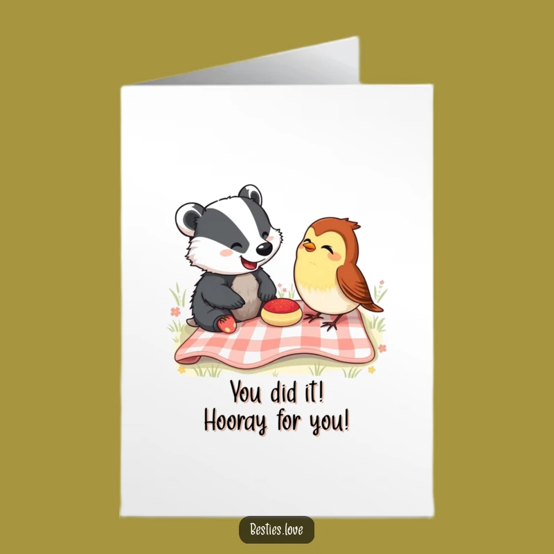 Free Printable Congrats Card: Badger & Robin Picnic Laughing Funny Downloadable Gift