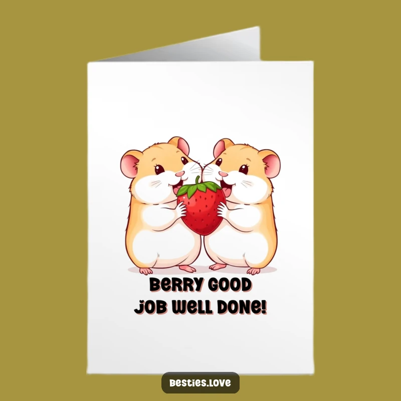 Free Printable Congrats Card: Hamster Strawberry Sharing, Funny Downloadable Celebration