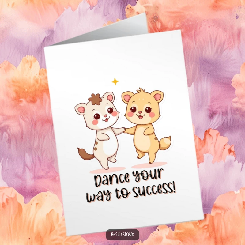 Funny Free Printable Congrats Card: Two delightful animals dancing with happy, star-filled eyes.