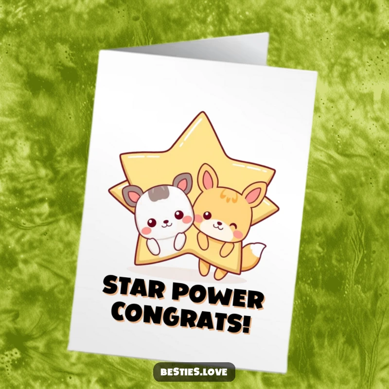 Funny Free Printable Congratulations Card with cartoon animals behind a giant, winking star, celebrating achievements.