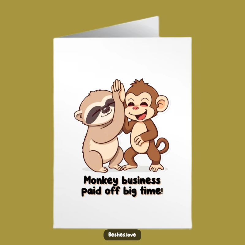Free Printable Congrats Card: Sloth & Monkey High-Five, Great Downloadable Gift