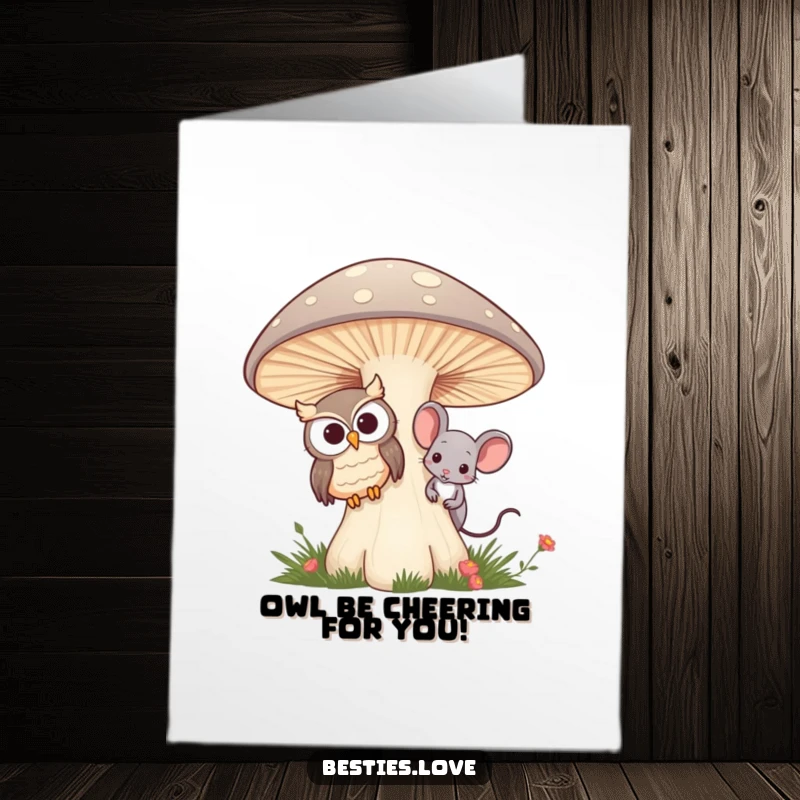 Funny Free Printable Congratulations Card: Owl and mouse friends peeking, celebrating a big achievement.