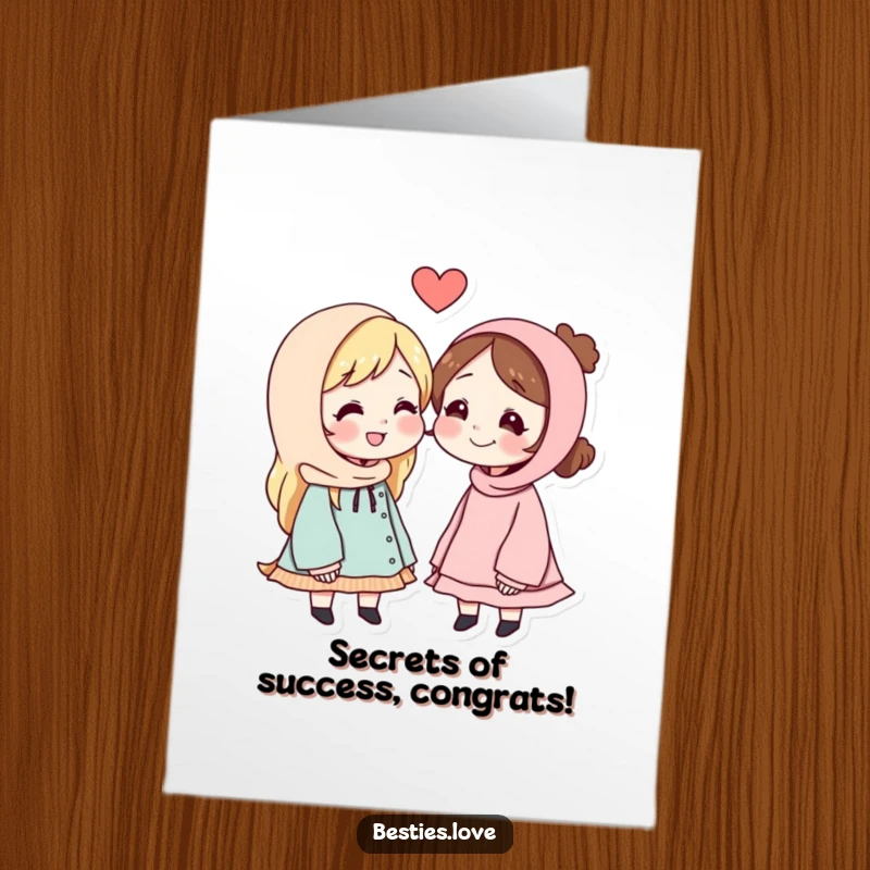 Funny Free Printable Congratulations Card: Best friends whispering a hilarious secret to each other with conspiratorial smiles.