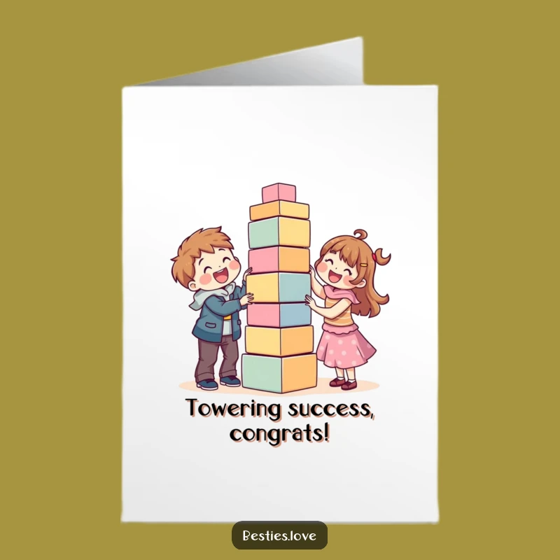 Free Printable Card: Friends Building Tower Congrats - Funny Downloadable & Print at Home!