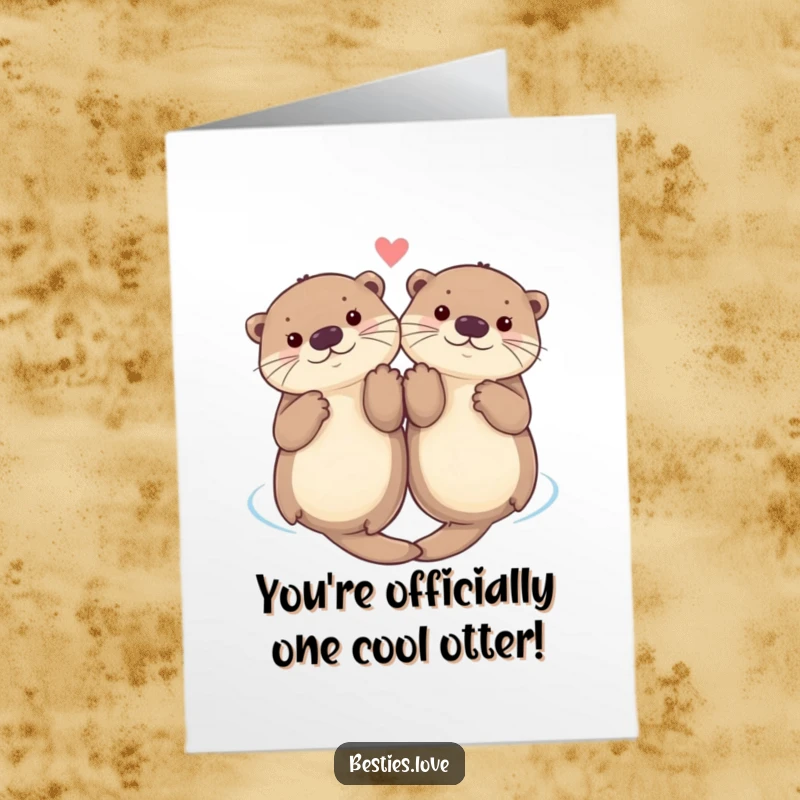 Funny Free Printable Congratulations Card: Two playful otters holding paws, floating contentedly on their backs.