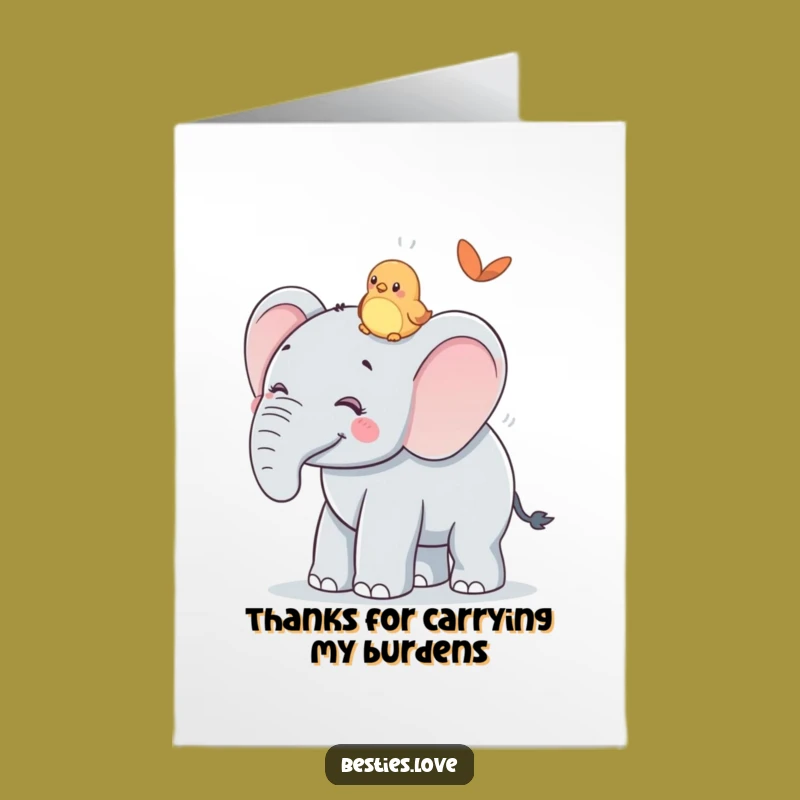 Free Printable Thank You Card: Elephant & Bird Ride Funny Downloadable Gift