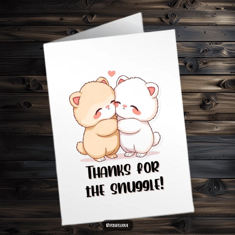 Free Printable Thank You Card depicting two fluffy animals sharing a tender hug, conveying deep gratitude and affection.