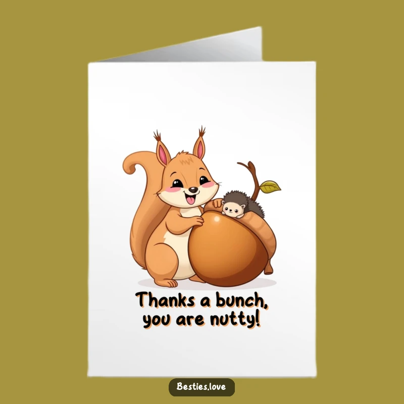 Free Printable Thank You Card: Funny Squirrel & Hedgehog Sharing Acorn, Downloadable Gift