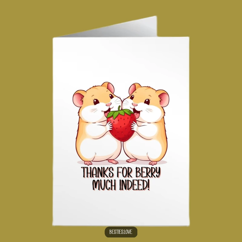 Free Printable Thank You Card: Hamster Strawberry Sharing, Funny Downloadable Gratitude