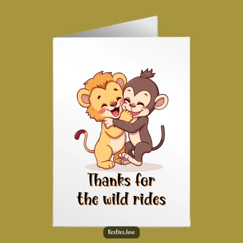 Free Printable Thank You Card: Lion & Monkey Wrestle Funny Downloadable Gift