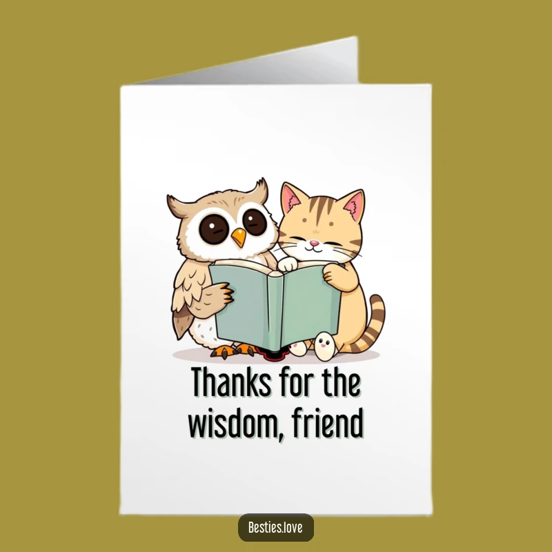 Free Printable Thank You Card: Owl & Cat Book Smile, Funny Downloadable Gift