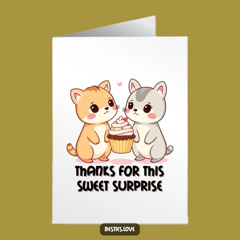 Free Printable Thank You Card: Surprised Animals Cupcake Funny Downloadable Gift