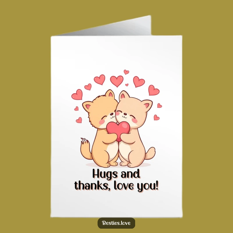 Free Printable Thank You Card: Animals Hugging Blissfully to Express Your Thanks
