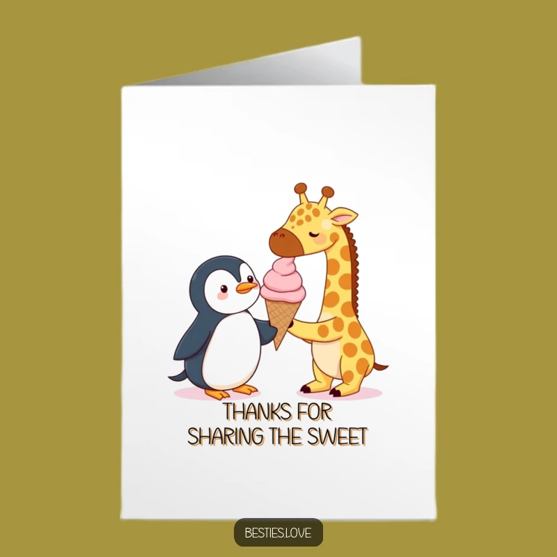 Free Printable Thank You Card: Giraffe & Penguin Ice Cream Funny Downloadable Gift