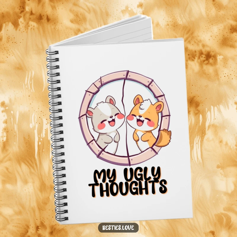 Funny Animal Friends Notebook: A comical illustration of two animals humorously swapping faces in a cracked mirror, inspiring creativity.