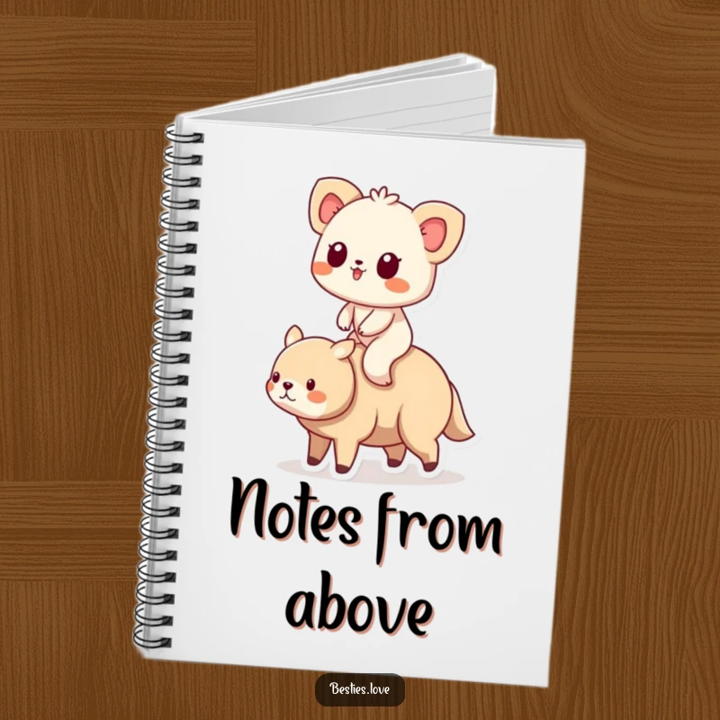 Funny Animal Friends Riding Notebook with a small animal riding on its larger friend, perfect for jotting down sweet notes.