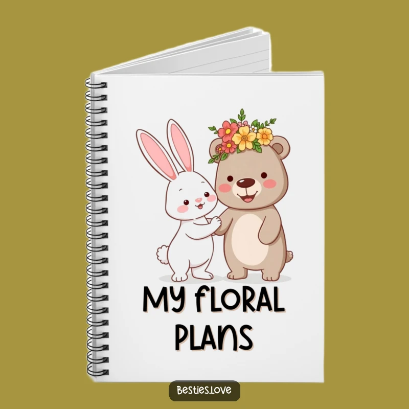 Funny Bunny Bear Flower Crown Notebook - Cute Journal for Animal Lovers