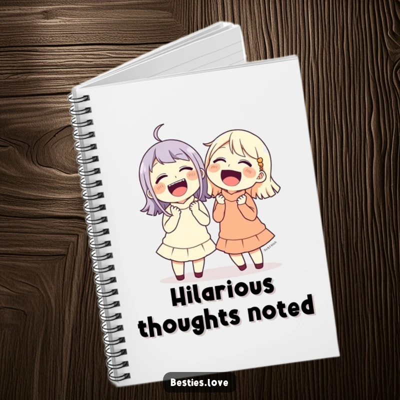Funny friends laughing uncontrollably, holding their sides, a humorous notebook for capturing jokes and stories.