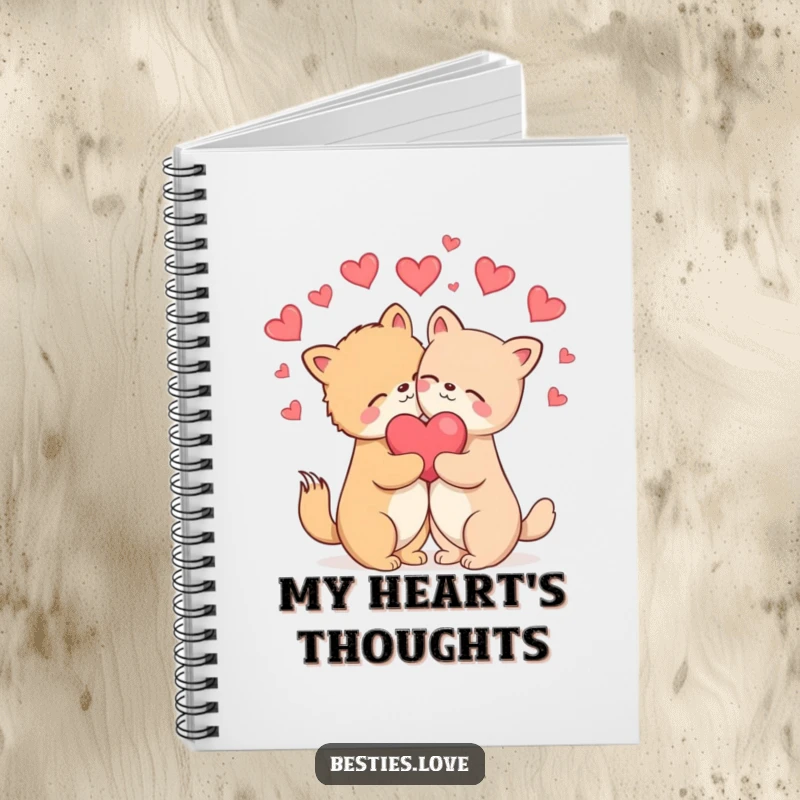 Funny Notebook: Two animals in a blissful hug with hearts floating around them, ideal for journaling.