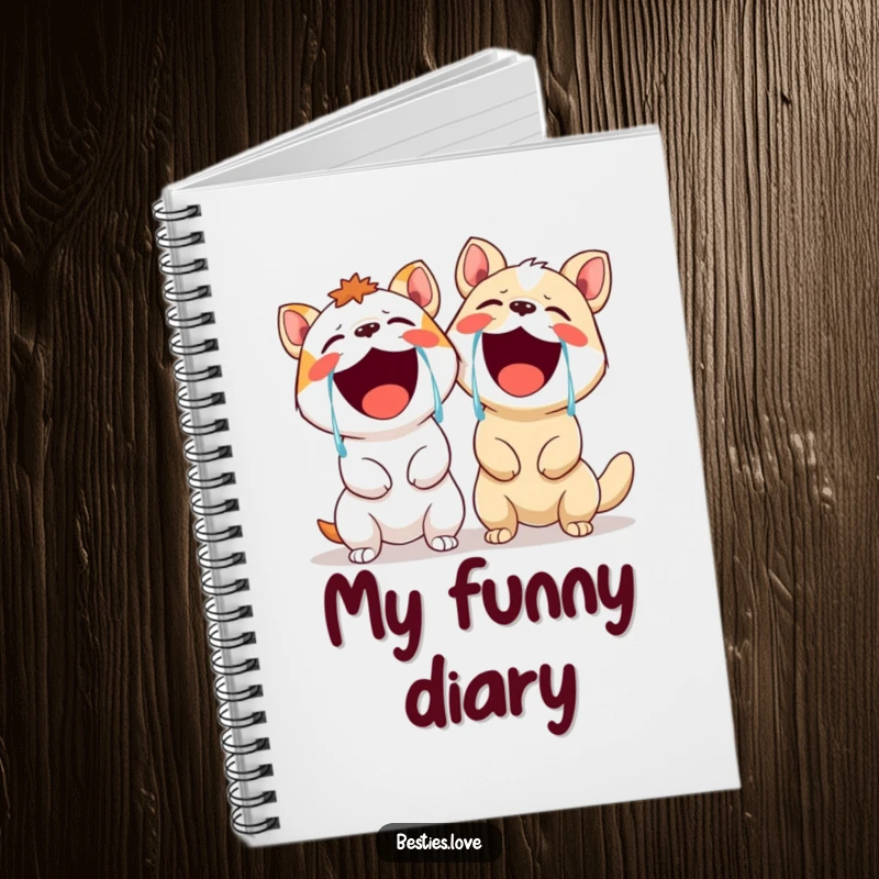 Funny notebook illustrated with two animals in hysterics, tears streaming, perfect for notes, journaling, and capturing comedic genius.