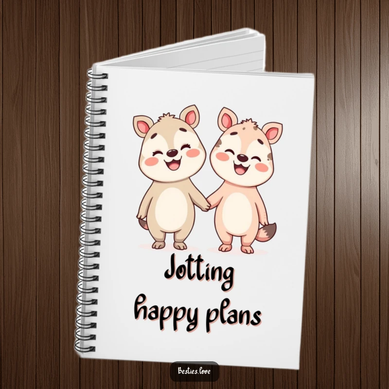 Funny Pals Notebook with two silly animals holding hands, their faces beaming with broad smiles, perfect for journaling.
