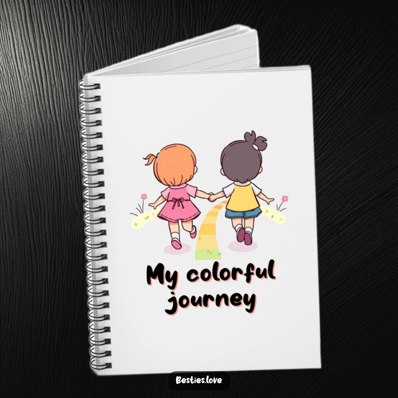Funny Rainbow Friends Skipping Notebook showing two friends happily skipping on a colorful rainbow, perfect for jotting down dreams.