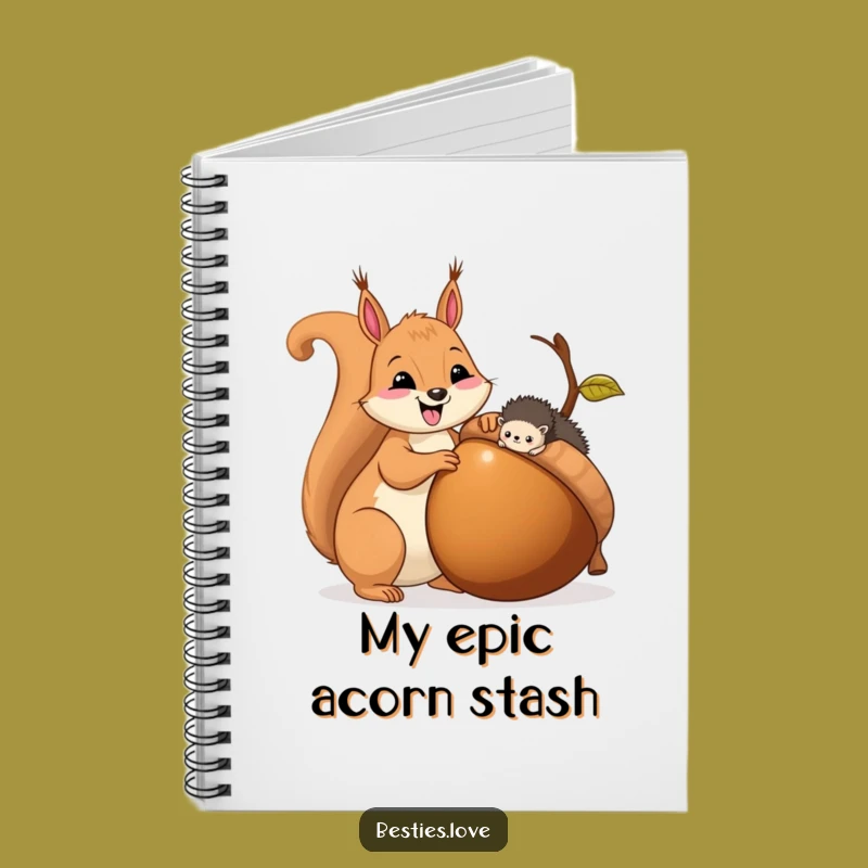 Funny Squirrel & Hedgehog Sharing Acorn Notebook - Journal Gift!