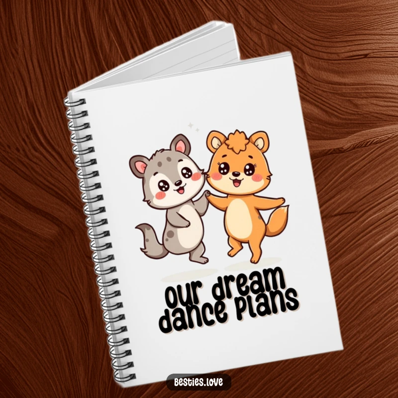 Funny notebook with two animals dancing joyfully, each with cheerful, starry-eyed looks, ideal for journaling happy thoughts.