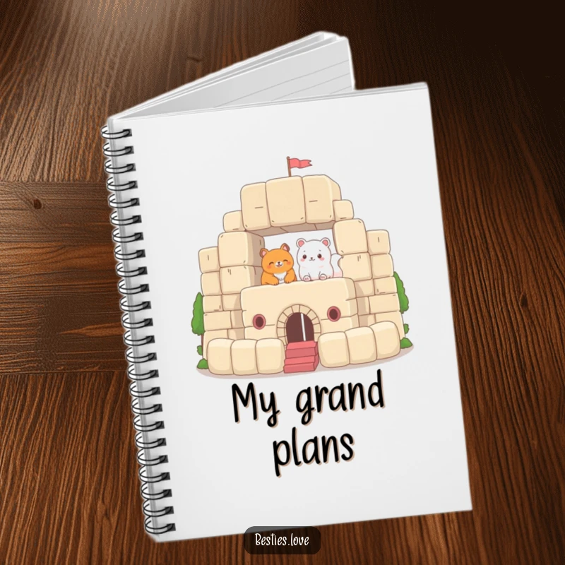 Funny Notebook featuring two animals building a magnificent fort with oversized plush blocks, perfect for jotting down creative ideas and construction plans.