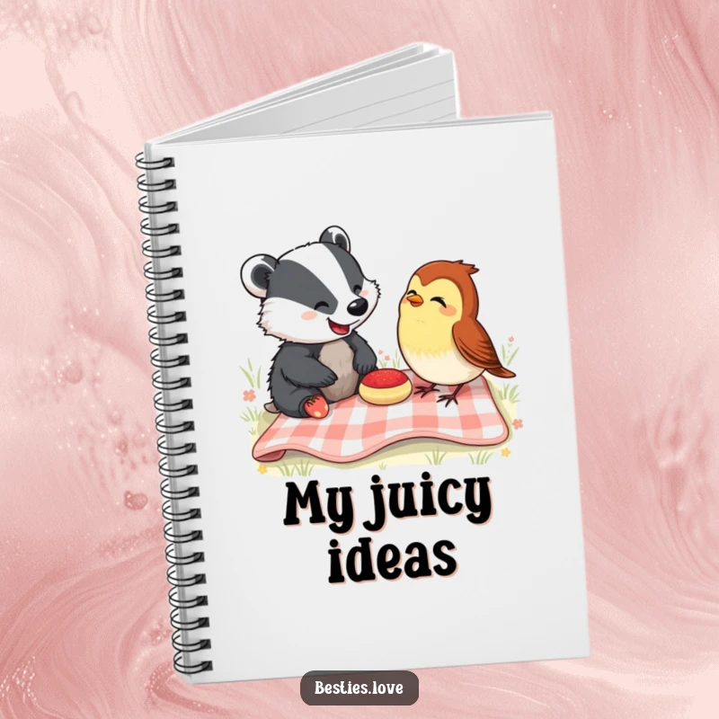 Funny Notebook: A happy badger and a cheerful robin share a picnic blanket, laughing, perfect for jotting down funny thoughts and notes.