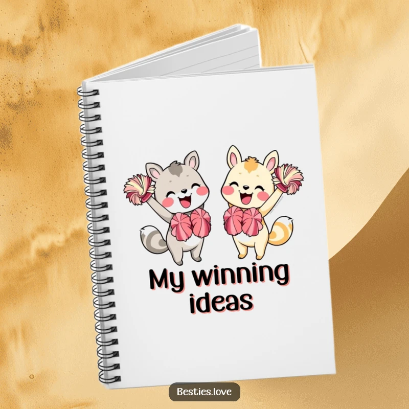 Funny Animal Friends Notebook: A comical illustration of two animals enthusiastically cheering with pom-poms and smiles, inspiring motivation.