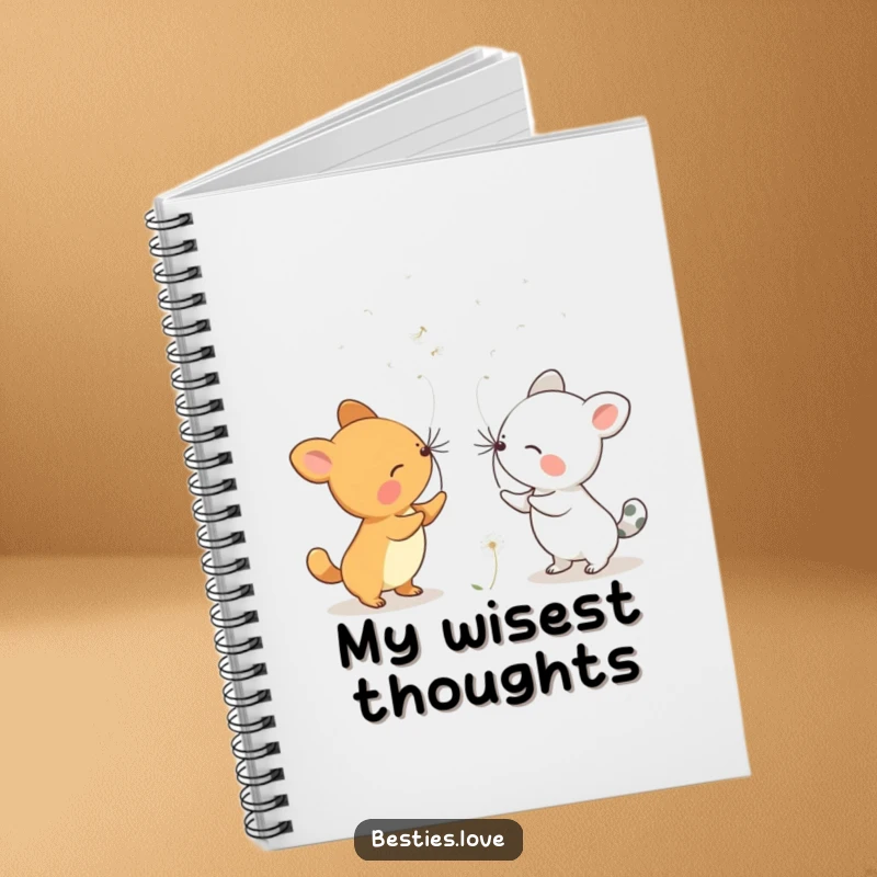 Funny Dandelion Wishes Animals Notebook with two creatures blowing dandelion seeds, ideal for jotting down wishes and ideas.