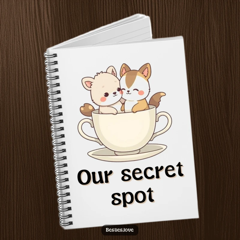 Funny Bestie Animals Notebook: Two animal pals humorously crammed into a small teacup, inspiring creative and funny note-taking.