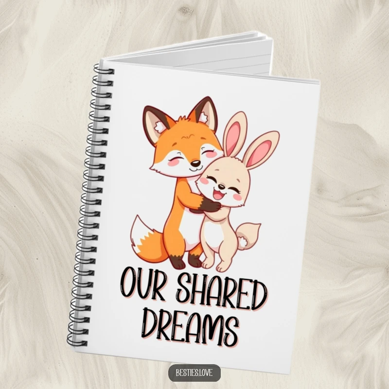 Funny Fox and Bunny Notebook: Features a fox and bunny sharing a secret hug, perfect for journaling friendship memories.