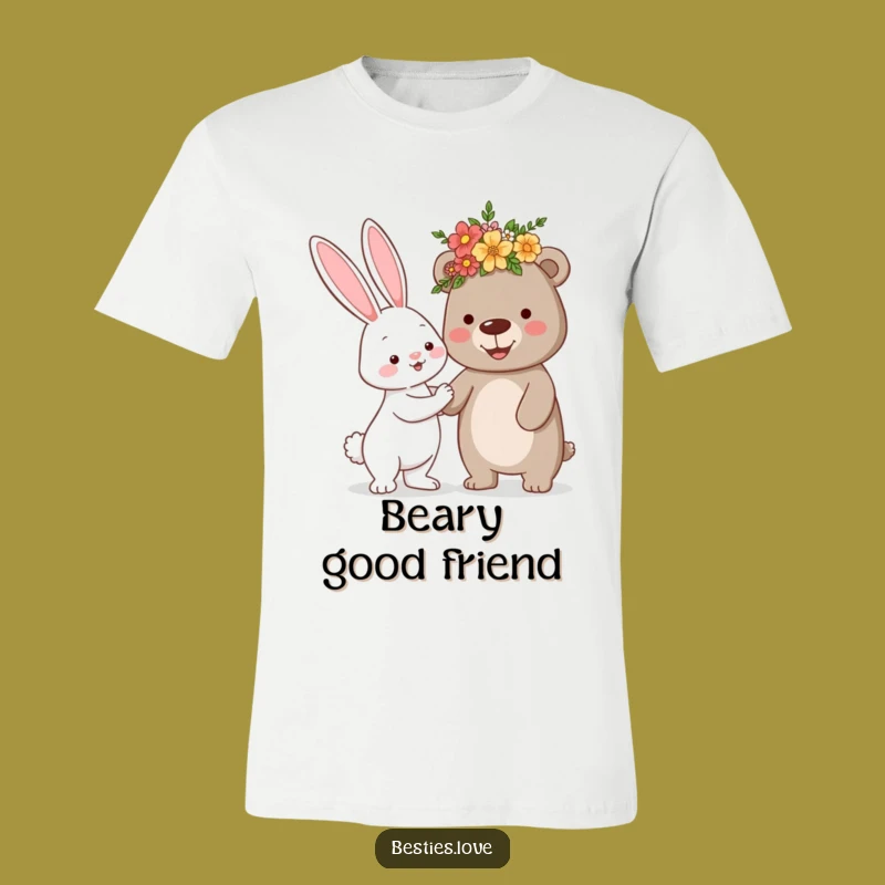 Funny Bunny Bear Flower Crown T-Shirt - Cute Animal Graphic Tee Gift