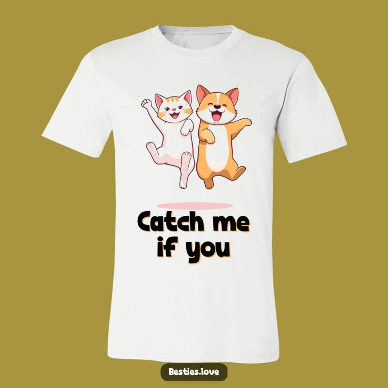 Funny Cat Dog Jump T-Shirt - Energetic Pet Pals Graphic Tee Gift