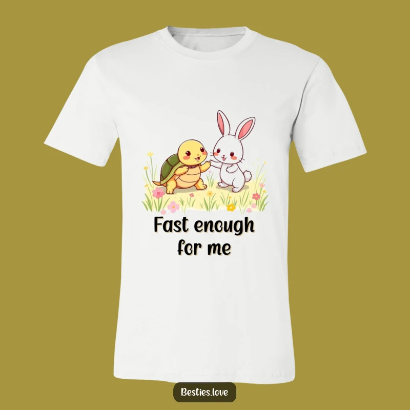 Funny Friendship Frolic T-Shirt: Turtle & Rabbit Tagging, Ideal Funny Gift