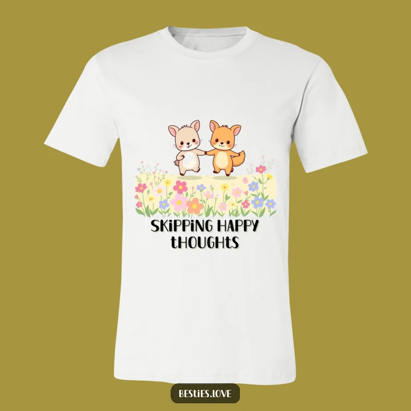 Funny Animal Friends T-Shirt: Holding Hands and Skipping in Bloom