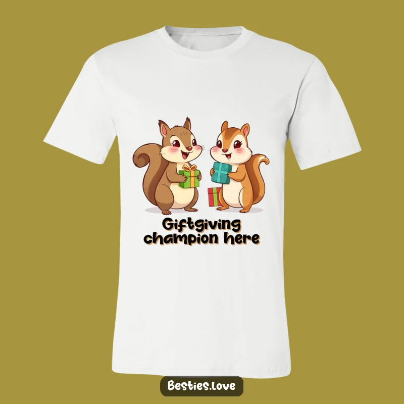 Funny Bestie Animals T-Shirt - Squirrel & Chipmunk Excitedly Exchanging Gifts