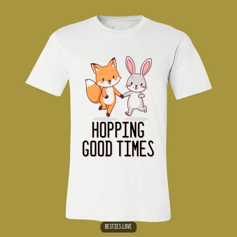 Funny Fox & Rabbit Best Friends T-Shirt - Energetic Skipping Tee