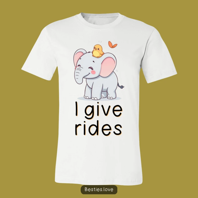 Funny Gentle Giant T-Shirt: Elephant & Bird Ride Scene, Ideal Funny Gift