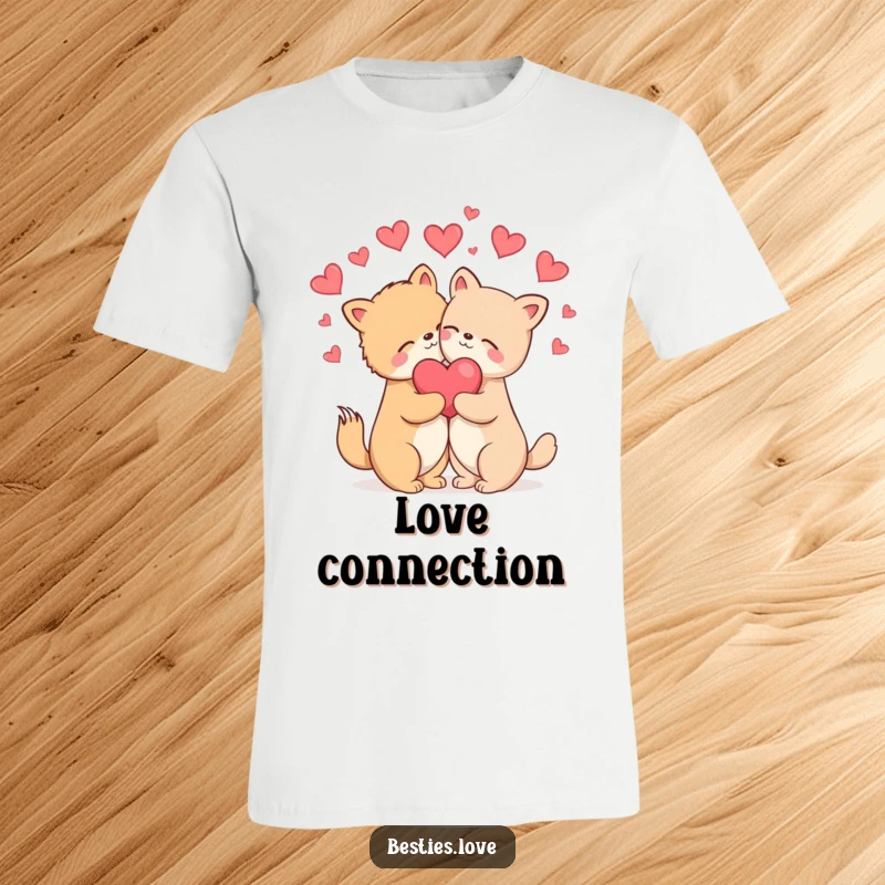 Funny T-Shirt: Two cute animals in a blissful hug, with hearts floating around them, conveying deep affection.